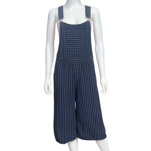 Polagram Overalls Womens L Blue Striped Wide Leg Cotton Culotte Lagenlook Style
